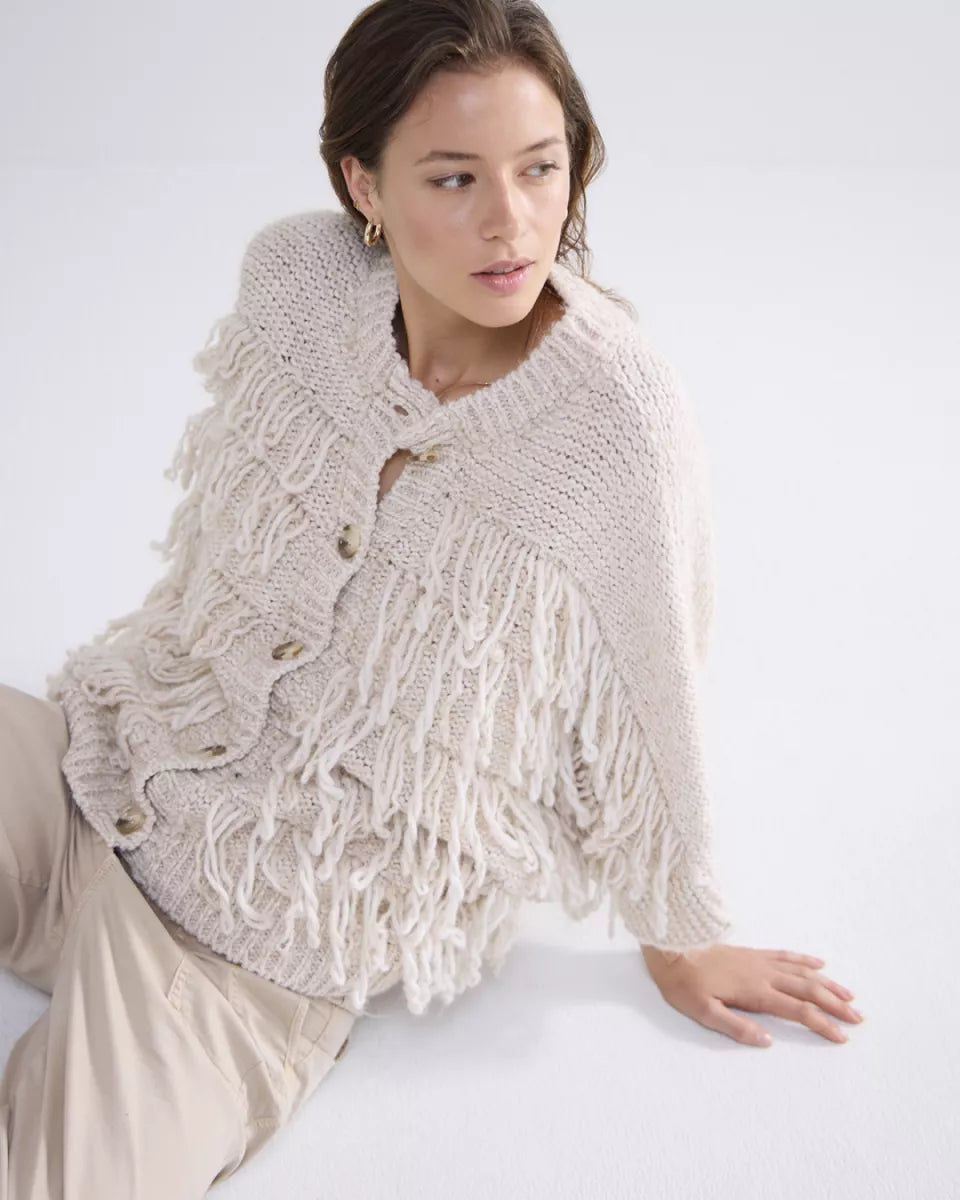 SUMMUM Cardigan 3/4 sleeve fringe knit