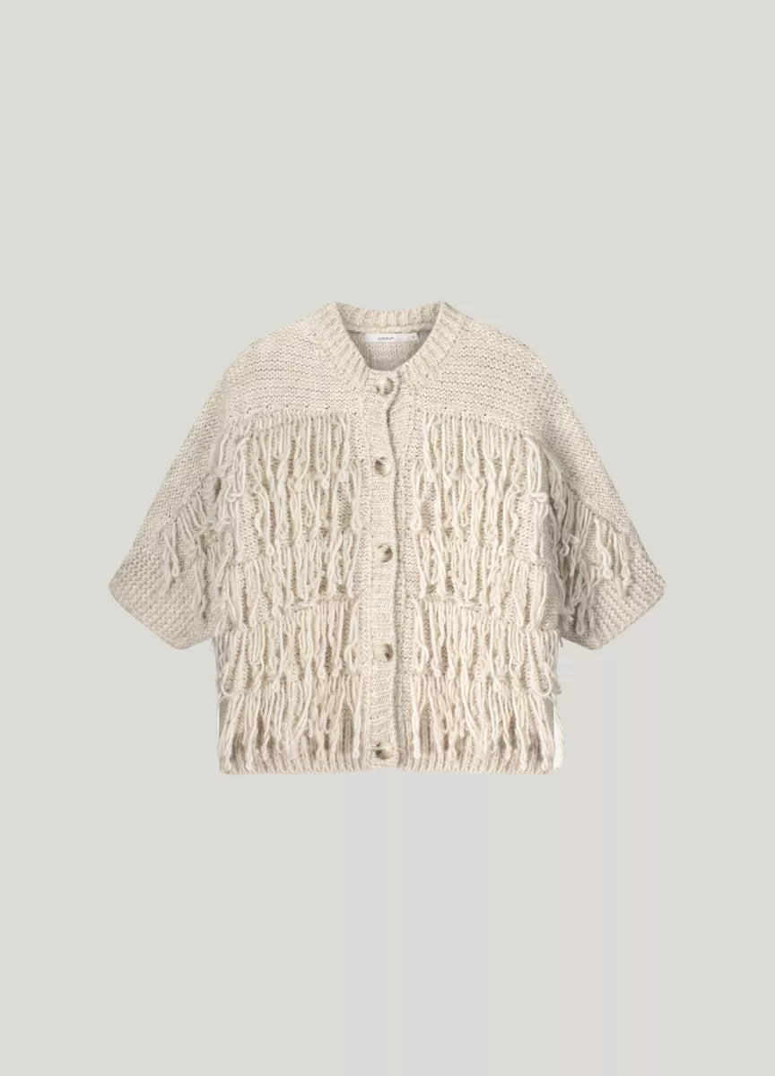 SUMMUM Cardigan 3/4 sleeve fringe knit