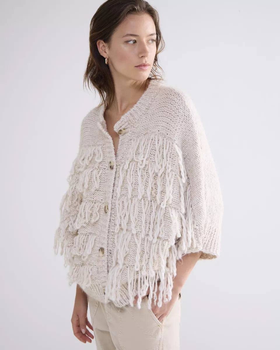 SUMMUM Cardigan 3/4 sleeve fringe knit