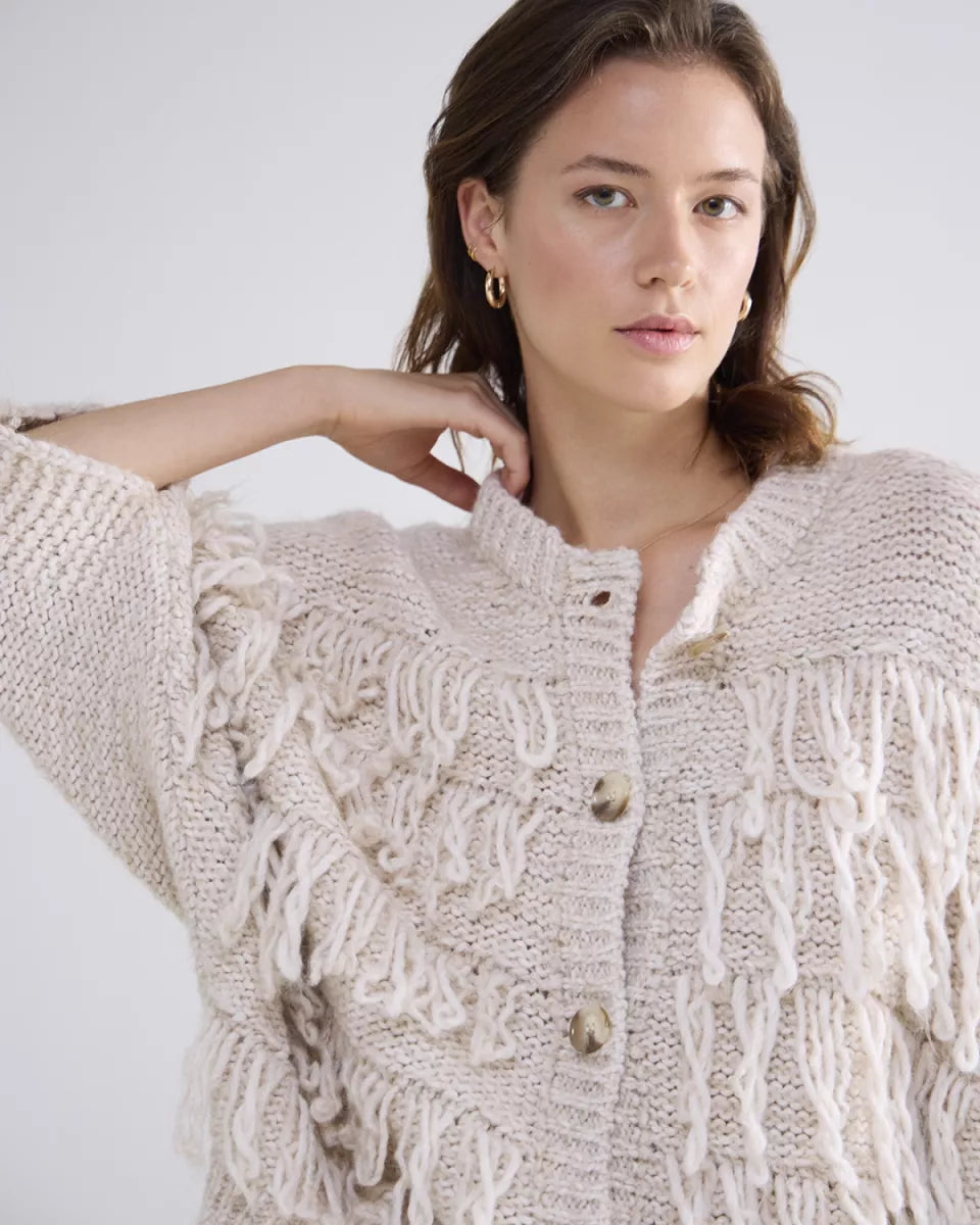 SUMMUM Cardigan 3/4 sleeve fringe knit