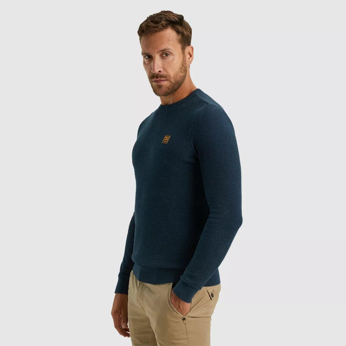 PME-LEGEND Rneck Cotton Mouline - Blauw