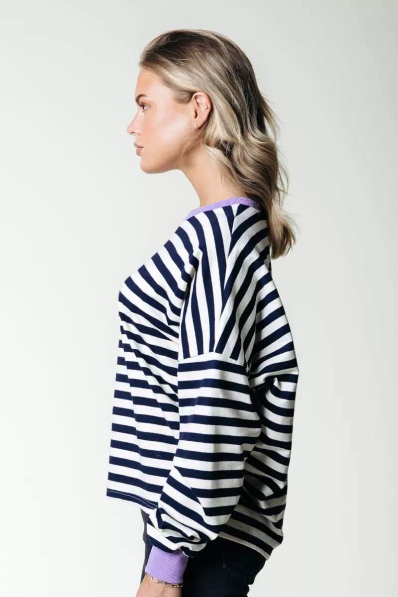 COLORFUL REBEL Stripe Contrast Dropped Shoulder Sweat