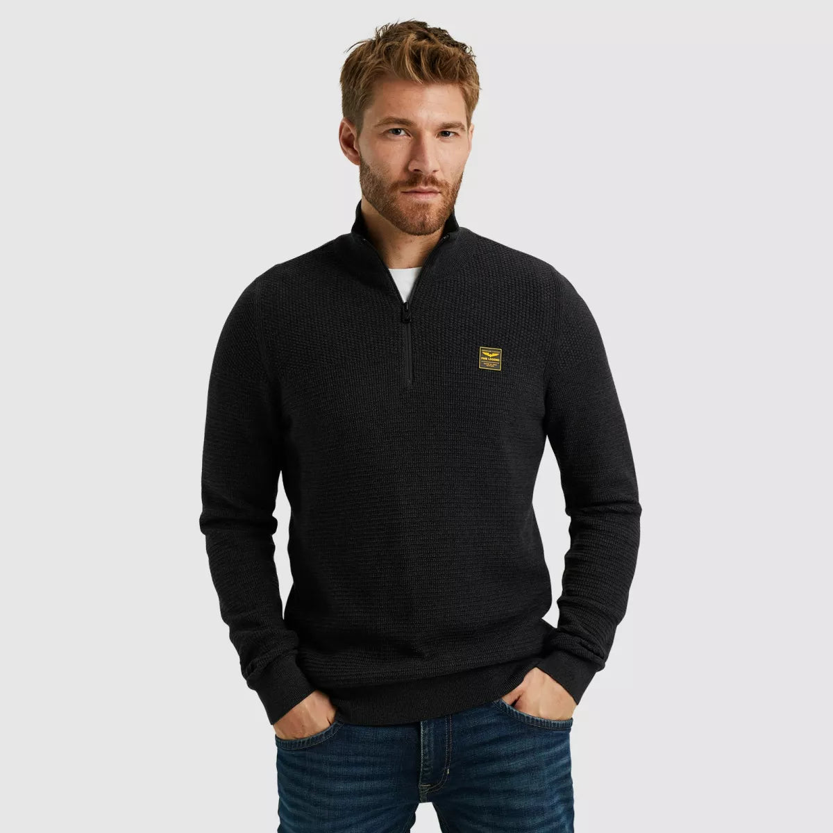 PME-LEGEND Half zip Cotton Mouline - Black