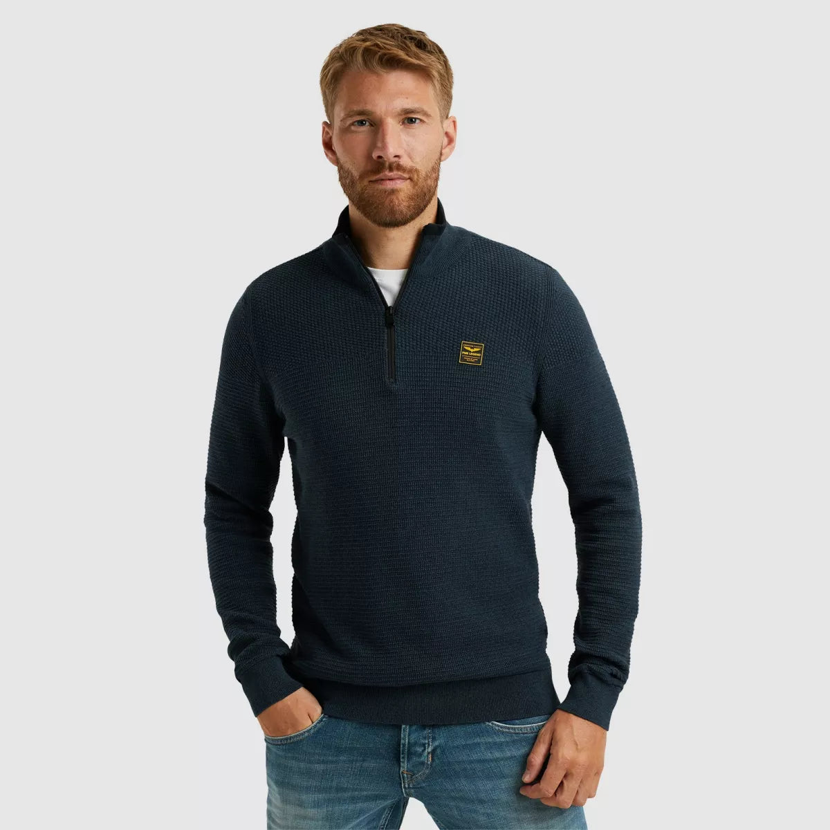 PME-LEGEND Half zip Cotton Mouline - Blue