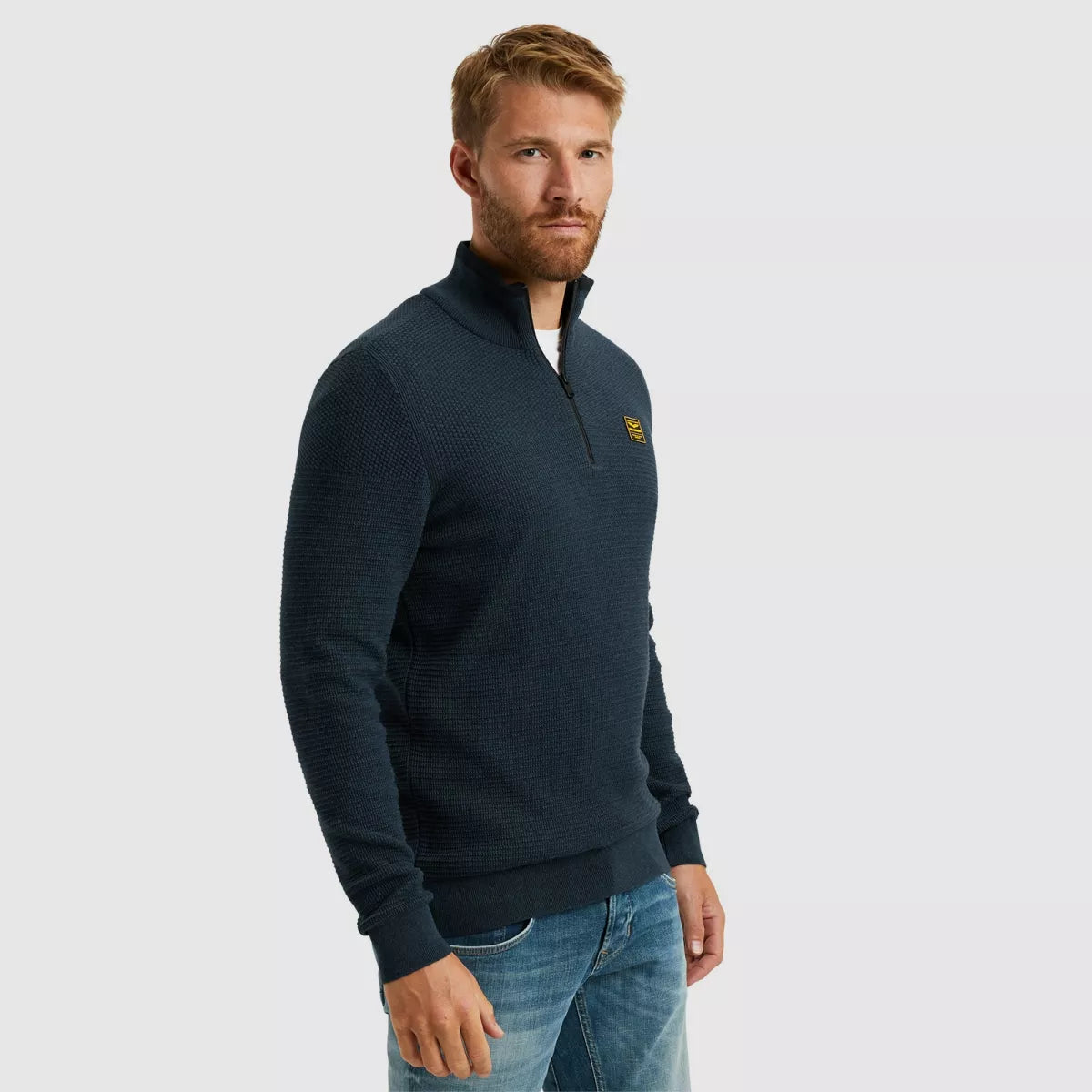 PME-LEGEND Half zip Cotton Mouline - Blue