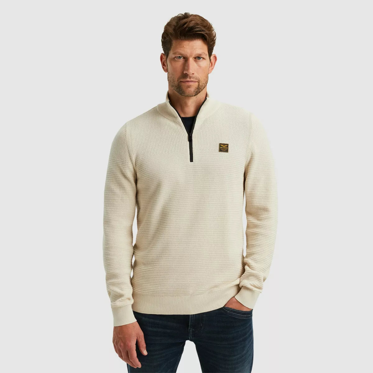 PME-LEGEND Half zip Cotton Mouline - Ecru