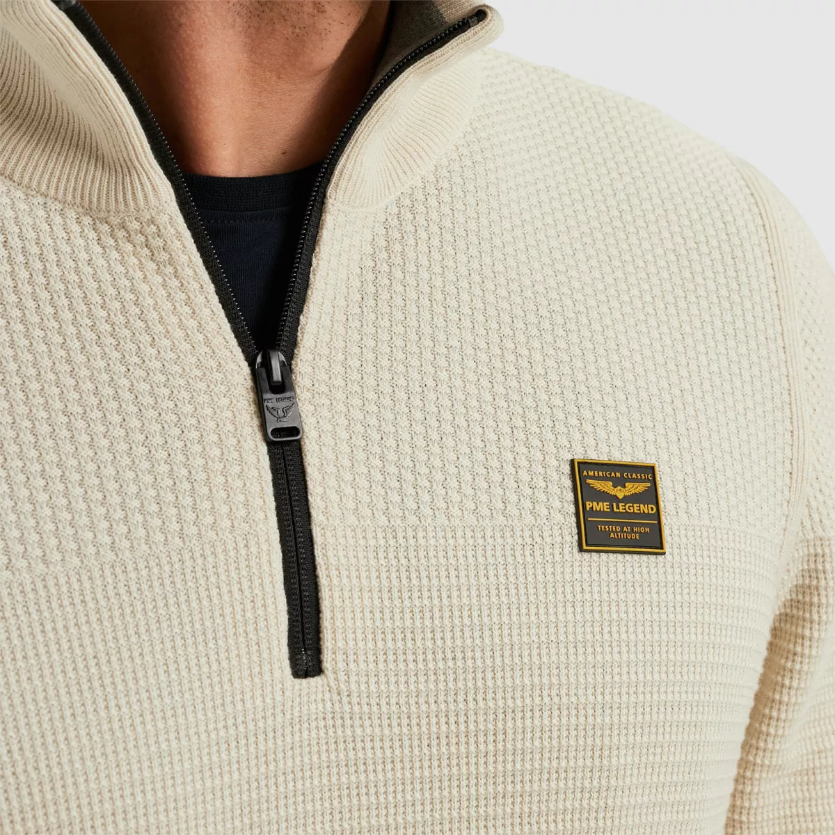 PME-LEGEND Half zip Cotton Mouline - Ecru