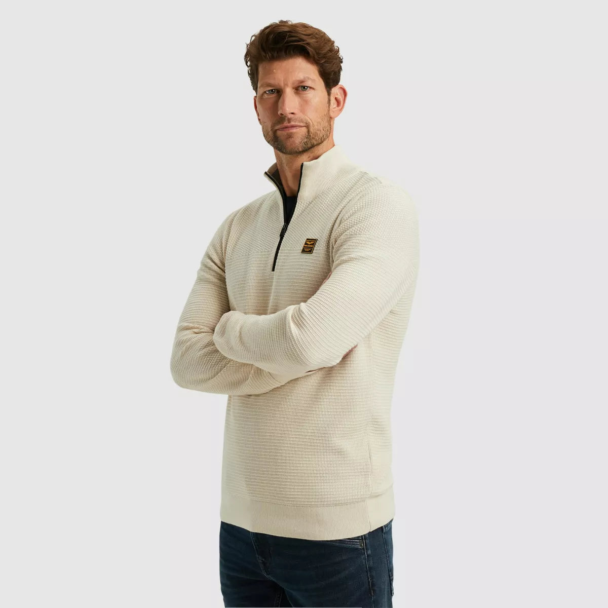 PME-LEGEND Half zip Cotton Mouline - Ecru