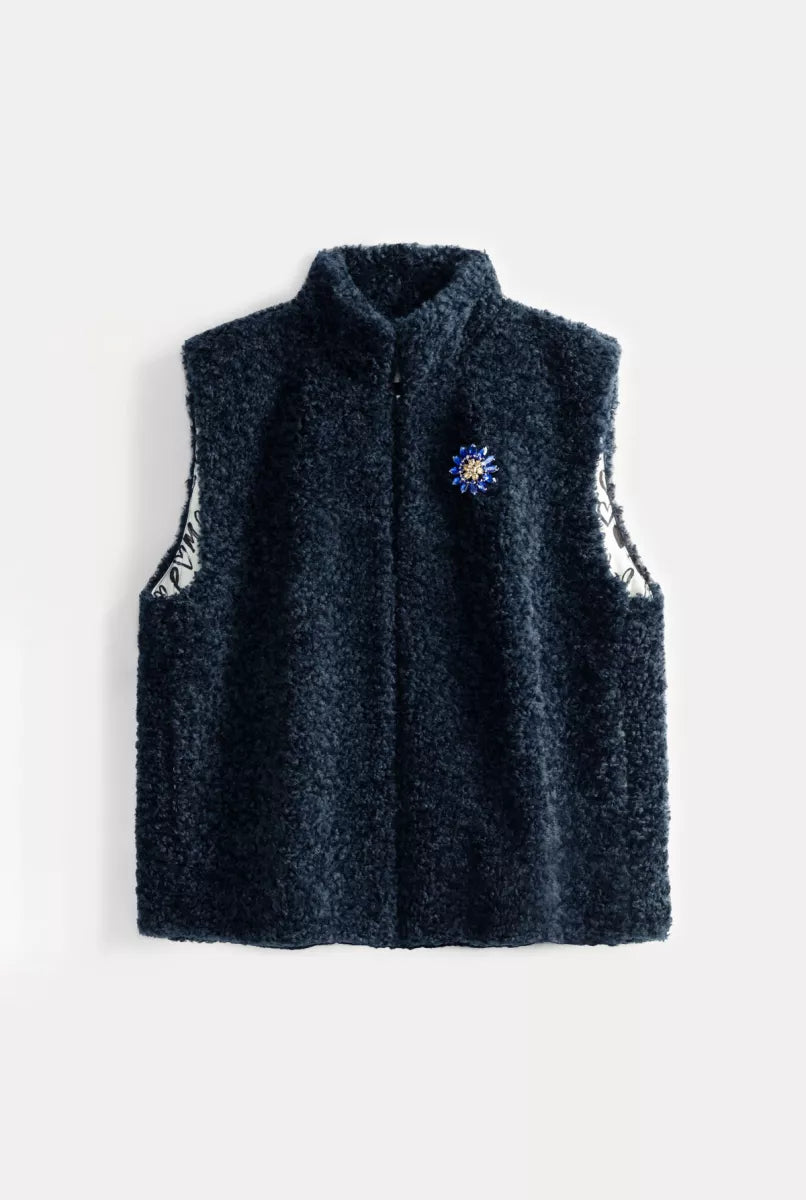 POM AMSTERDAM Teddy Love Gilet - Navy