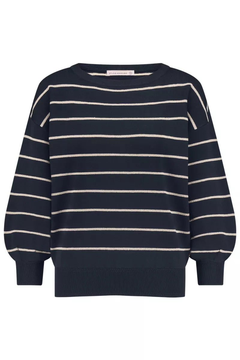 STUDIO ANNELOES Farah stripe lurex pullover (Blue)