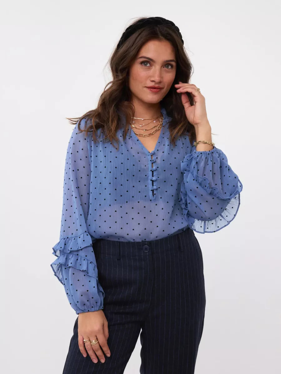 Ydence Nola Blouse - Soft Blue