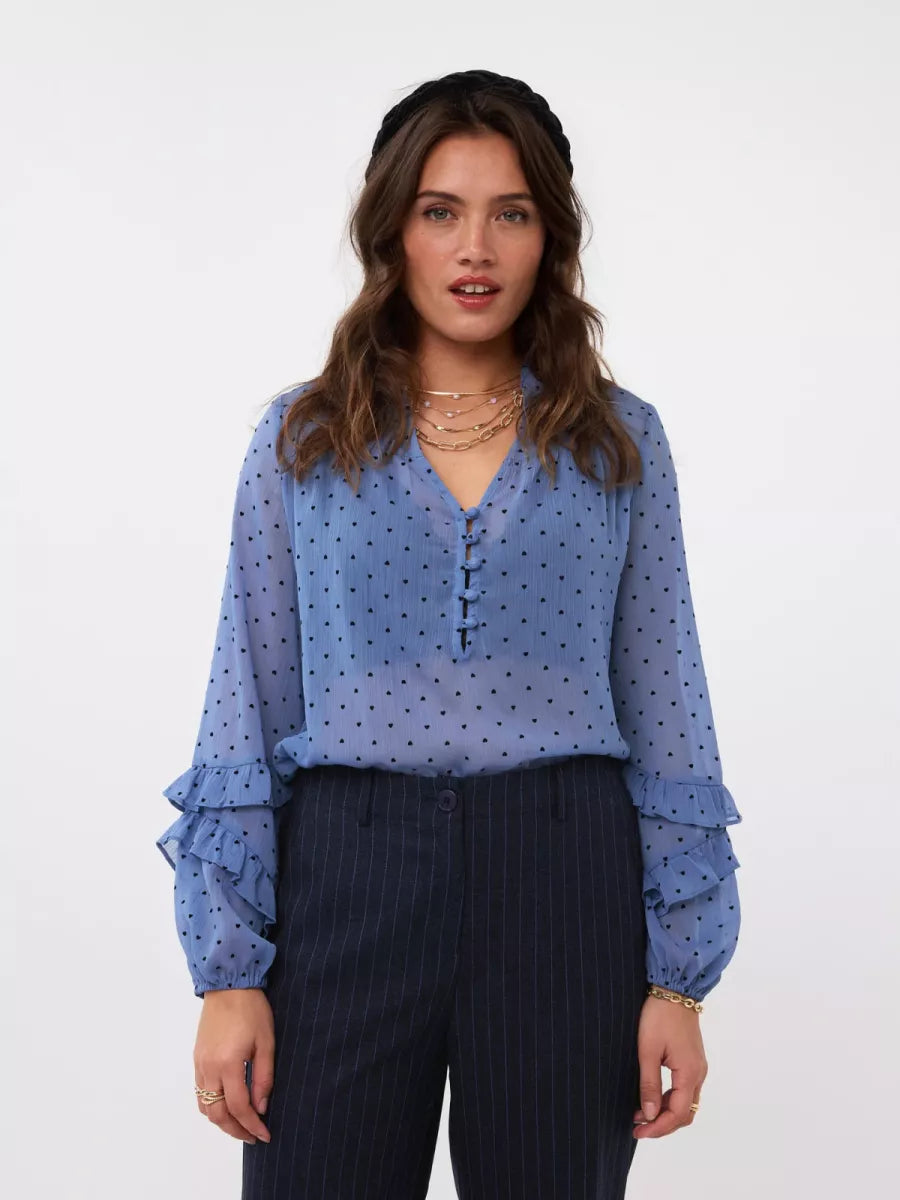 Ydence Nola Blouse - Soft Blue