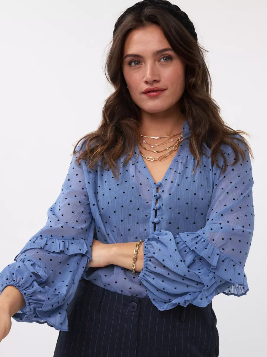 Ydence Nola Blouse - Soft Blue