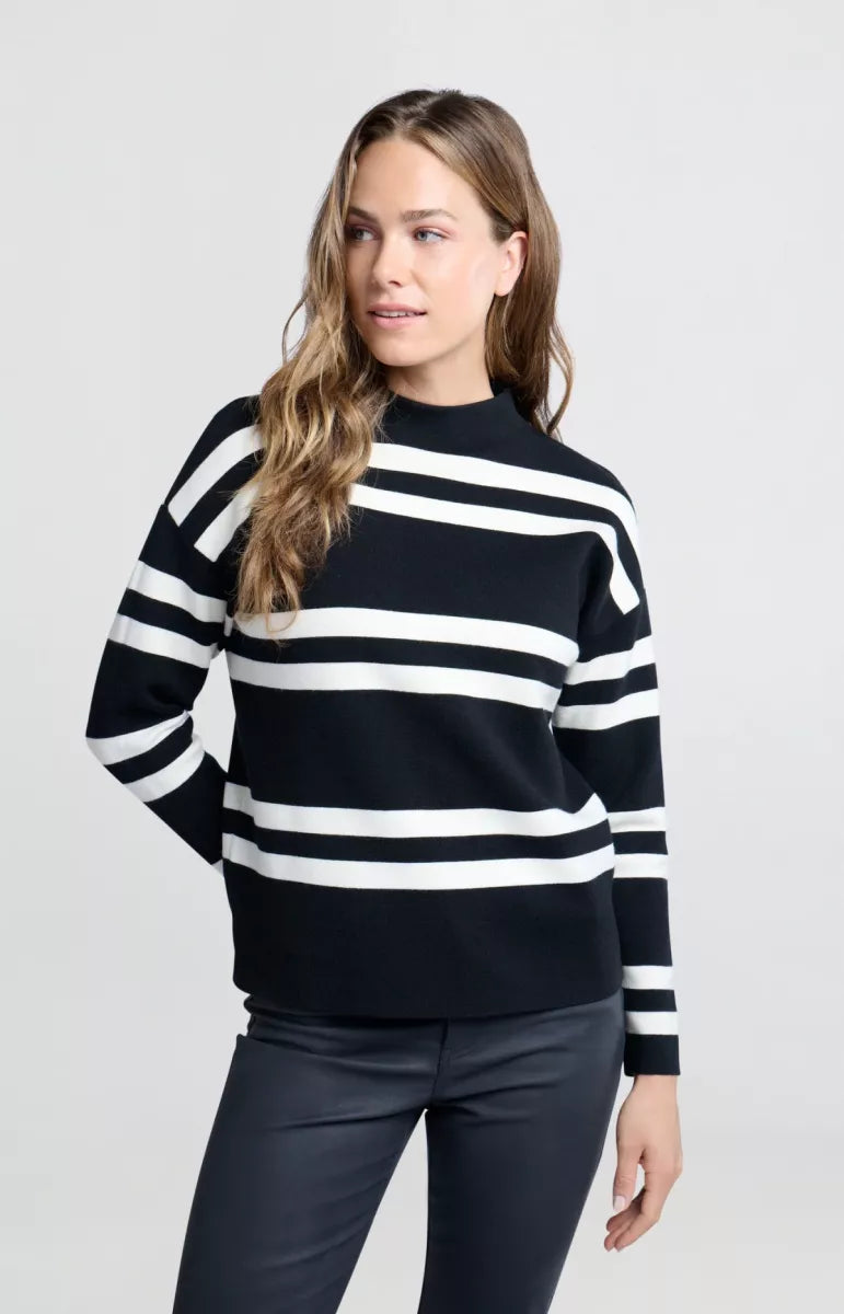 YAYA Basis Stripe knit - Zwart/wit