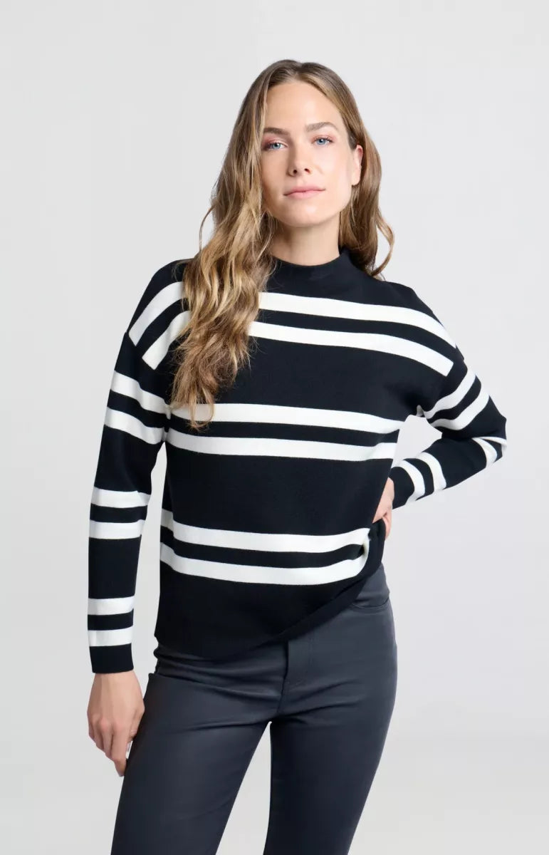 YAYA Basis Stripe knit - Zwart/wit